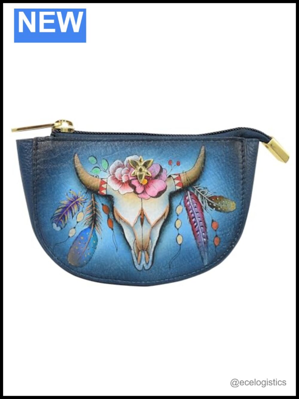 Genuine Leather Hand-Painted Zip Pouch Purse